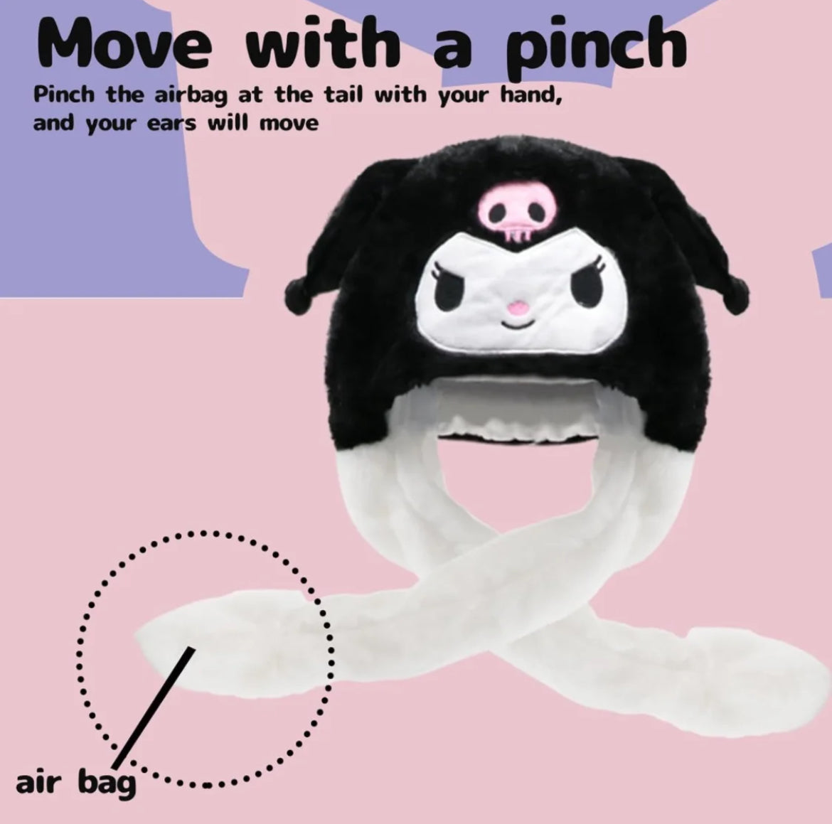 Kuromi fluffy light up hat, ear moving comfortable hat