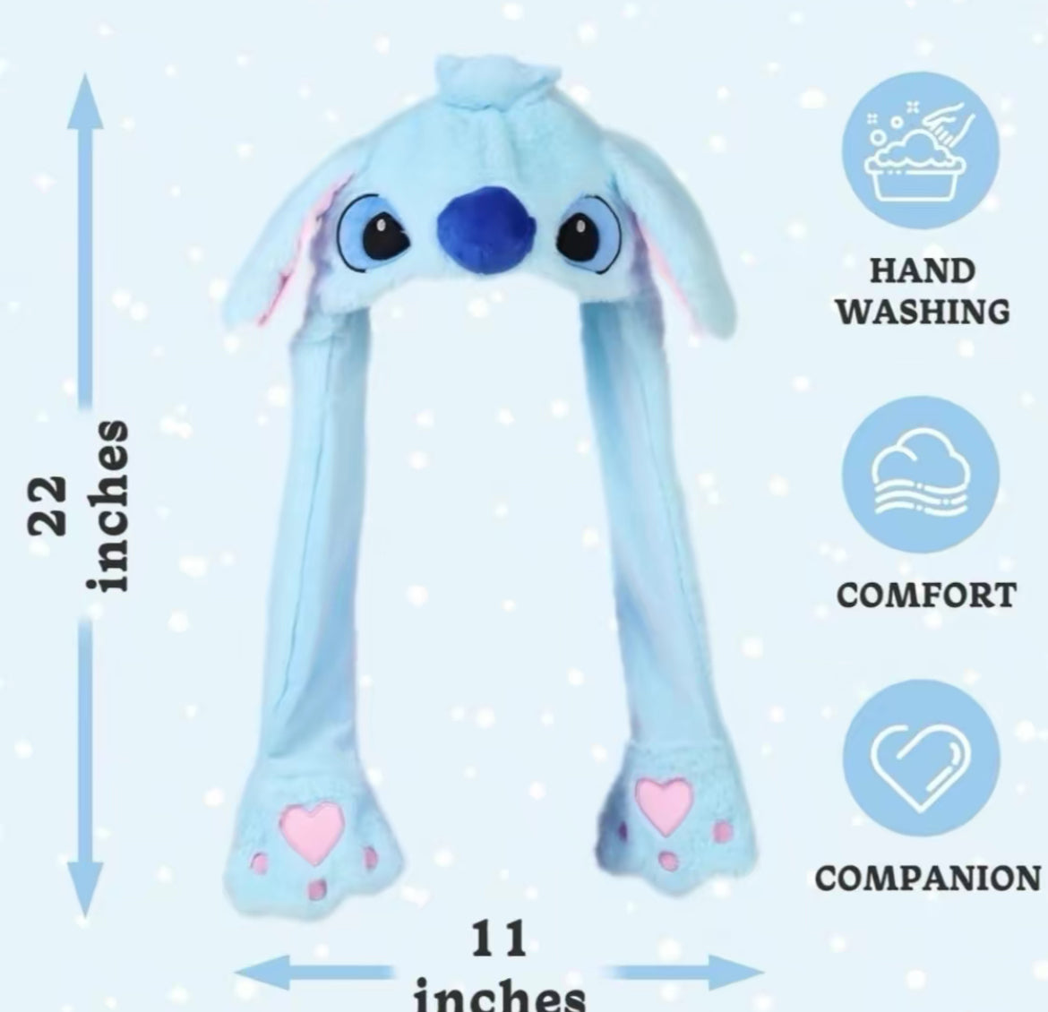 Stitch fluffy light up hat, ear moving comfortable hat