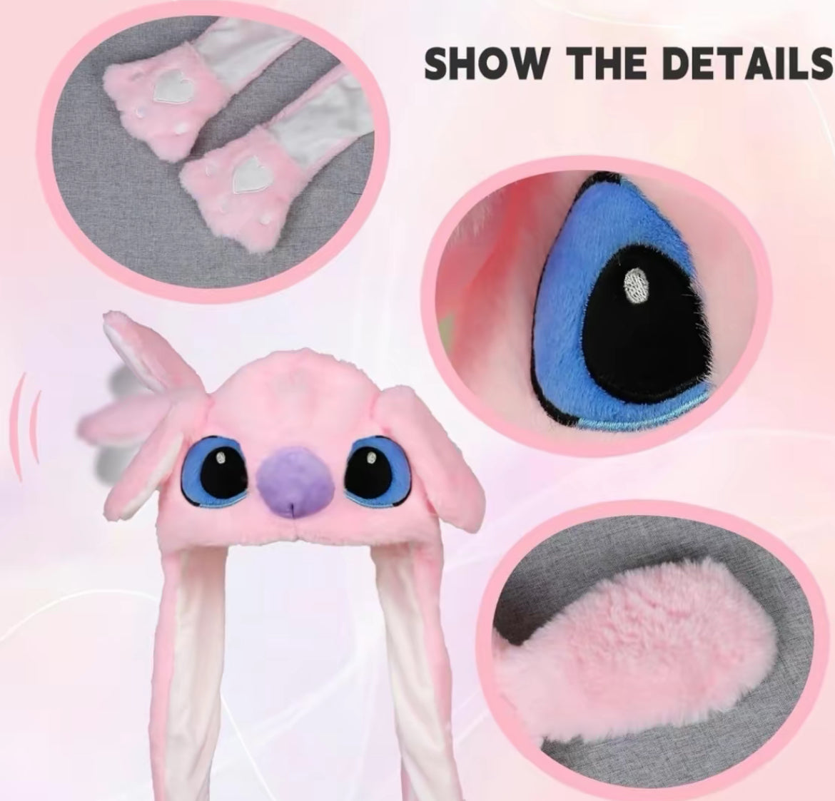 Angel fluffy light up hat, ear moving comfortable hat