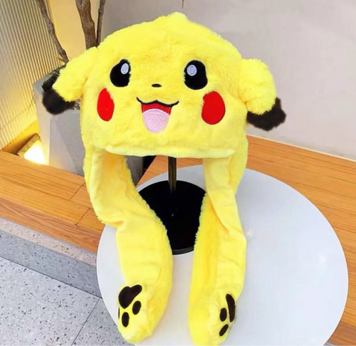 Pikachu fluffy light up hat, ear moving comfortable hat