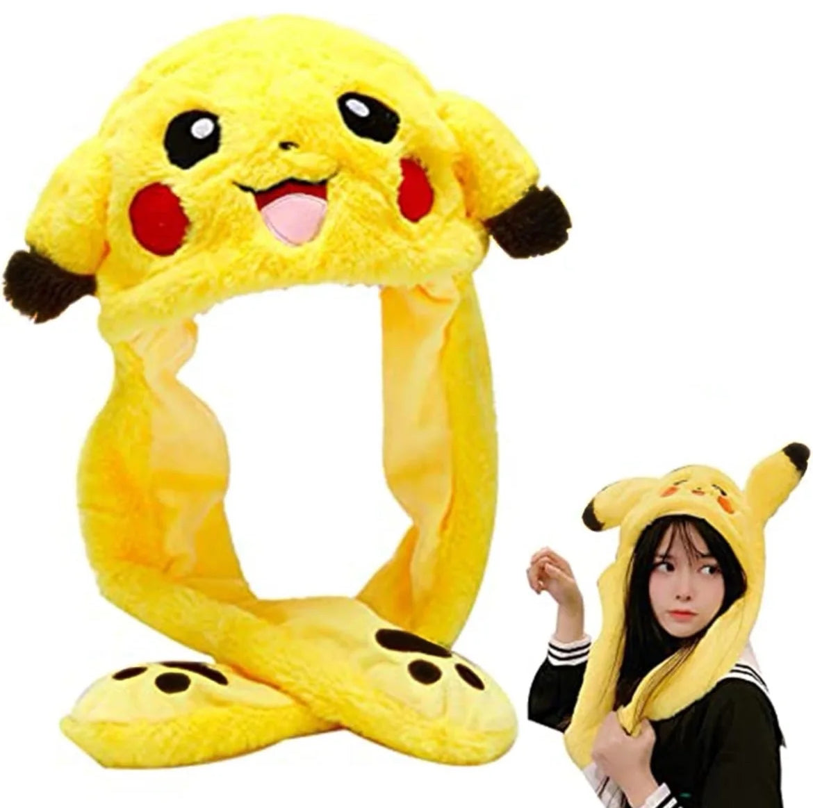 Pikachu fluffy light up hat, ear moving comfortable hat