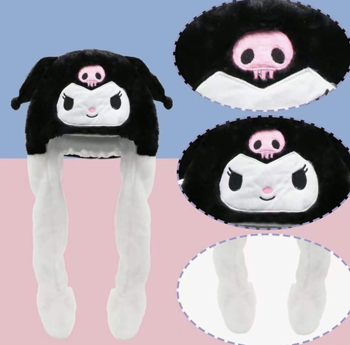 Kuromi fluffy light up hat, ear moving comfortable hat
