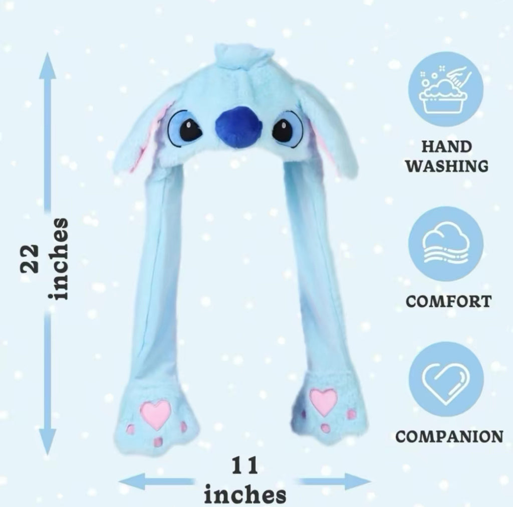 Stitch fluffy light up hat, ear moving comfortable hat